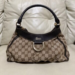 Gucci Brown GG Canvas Shoulder Bag with Dark Brown Leather Trim